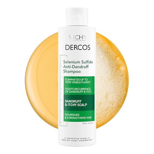 Dercos Selenium Sulfide Anti Dandruff Shampoo, Eliminates Flakes & Fights Recurring Dandruff & Itchy Scalp, Color Safe Shampoo, 2X Less Breakage, Suitable For All Hair Types, 6.76 Fl. Oz.